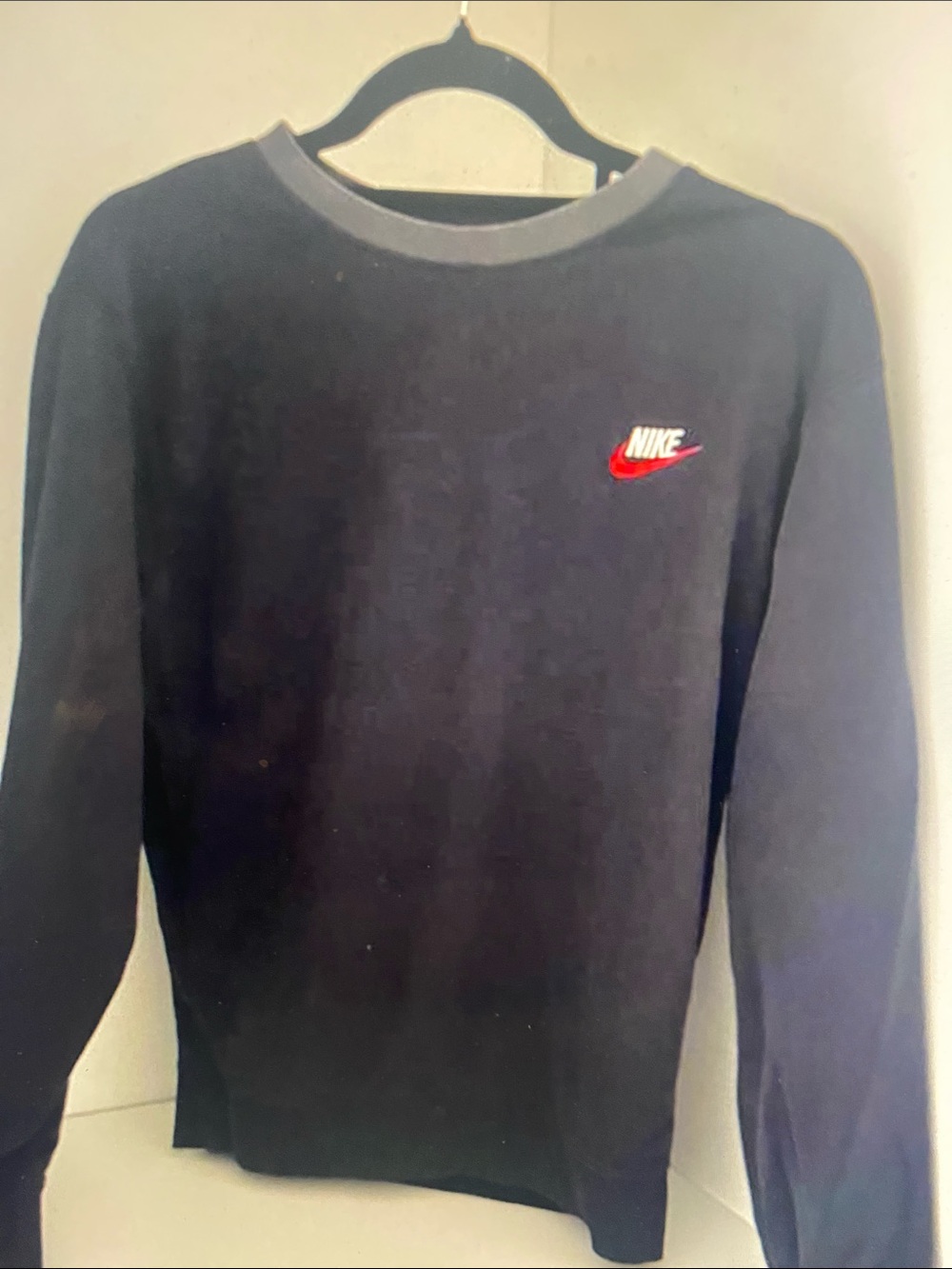 Nike Black Crewneck Sweater with Red Swoosh Logo